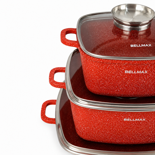 Набір посуду BellMax BM-312 9 предметів, гранітне покриття, Червоний BM-312 фото
